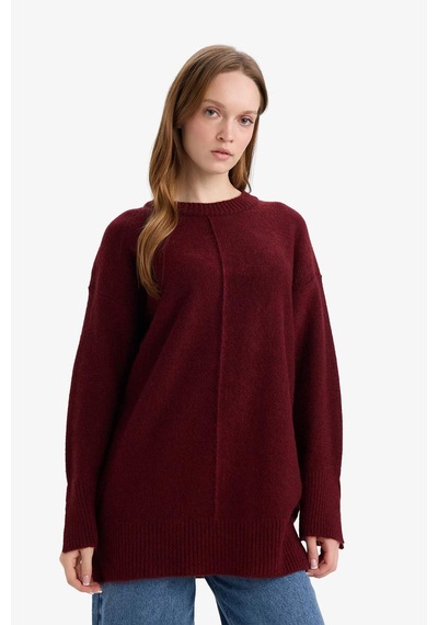 Defacto Loose Fit Bisiklet Yaka Triko Kazak Tunik F4547ax25wnbr181 Bordo-br181