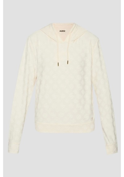 Guess Kadın Bej 4g Logolu Kapşonlu Sweatshirt Pembe