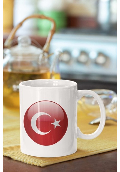 Türkiye Arma Baskılı Porselen Kupa Bardak Beyaz