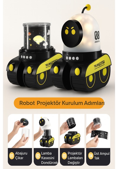 Tank Robot 12 Film Projeksiyon Lamba Bluetooth Hoparlör