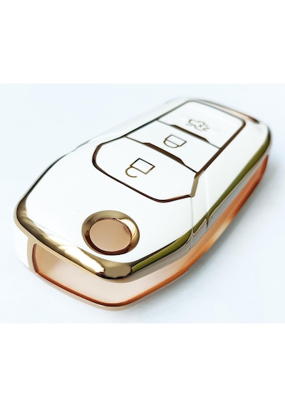 Ford Ranger Fusion Mondeo Edge Explorer Galaxy Uyumlu Anahtar Kumanda Kılıfı Beyaz - Gold
