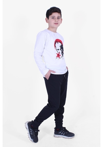 Fyk Kids Atatürk Baskılı Uzun Kollu Alt-üst Çocuk Takım Beyaz