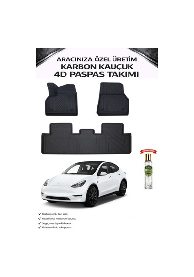 Tesla Y 2021 Model Aracınıza Özel Karbon Kauçuk Paspas Takımı