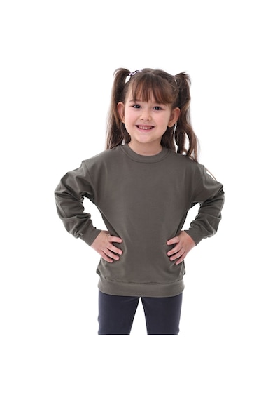 Basic Bisiklet Yaka Şardonlu Çocuk Sweatshirt 3-10 Yaş Krem Haki