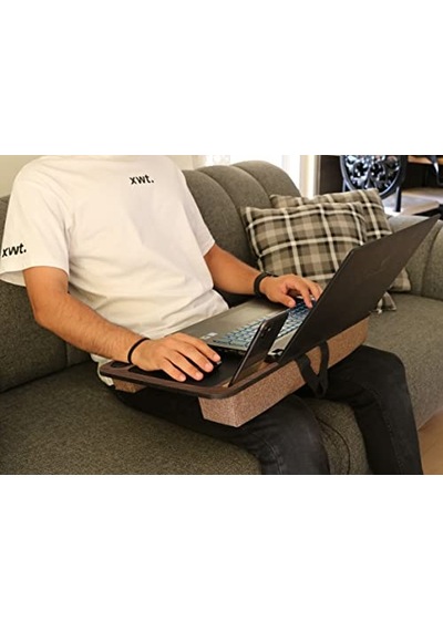 Telefon Ve Tablet Bölmeli Minderli Laptop Sehpası Notebook Bilgisayar Çalışma Masası Antik Meşe