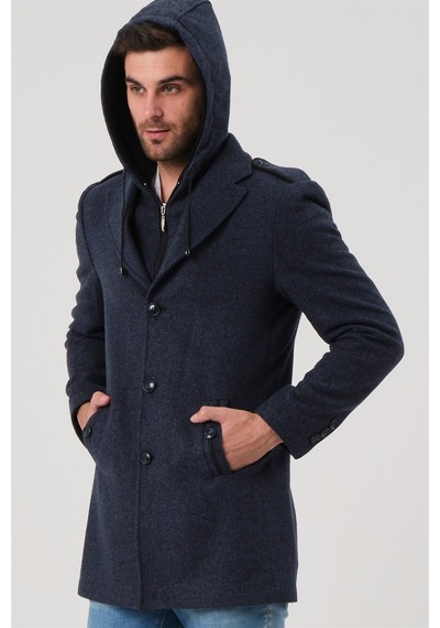 Plt8406 Dewberry Erkek Palto-Desenli Mavi-Desenli Mavi