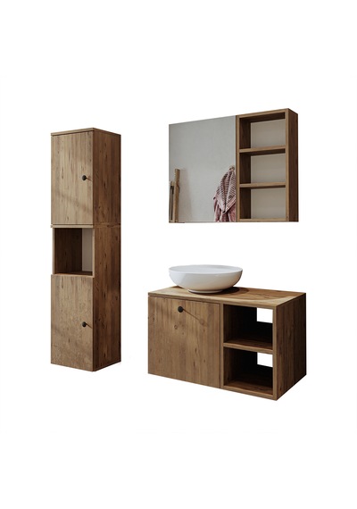 Lavabolu Mdf 75 Cm Lotus Çekmeceli Banyo Dolabı + Aynalı Dlp Atl Atlantik Çam