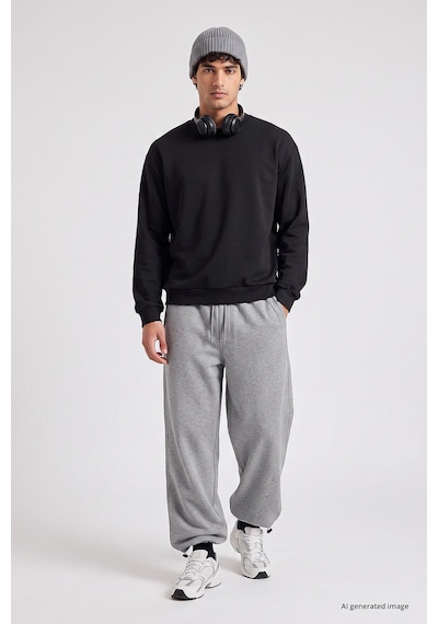 TOMMYLIFE Gri Melanj Lastikli Erkek Baggy Eşofman Alt - 82200 GRİ MELANJ