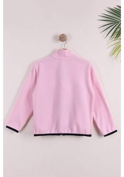 Monox Çocuk Lastik Manşetli Fermuarlı 3 Cepli Unisex Polar Ceket Pembe
