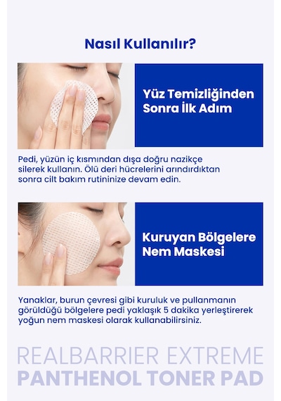 Pantenol İçerikli, Nemlendirici Cilt Bakım Pedi Realbarrıer Extreme Panthenol Toner Pad