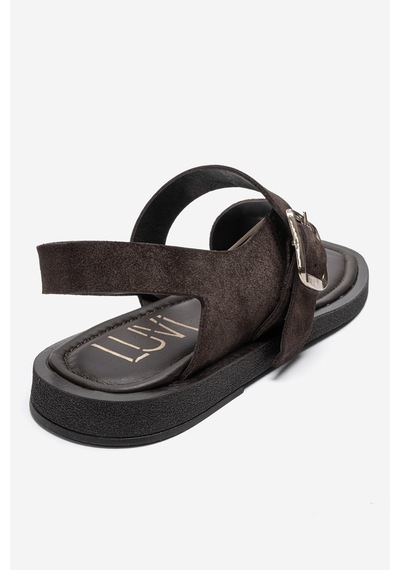 Luvishoes Curry Kahverengi Süet Hakiki Deri Parmak Arası Kadın Sandalet