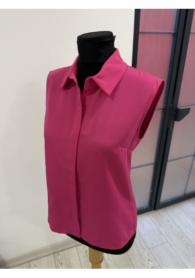 Pera Moda Sıfır Kol Mevsimlik Poplin Gömlek Fuşya