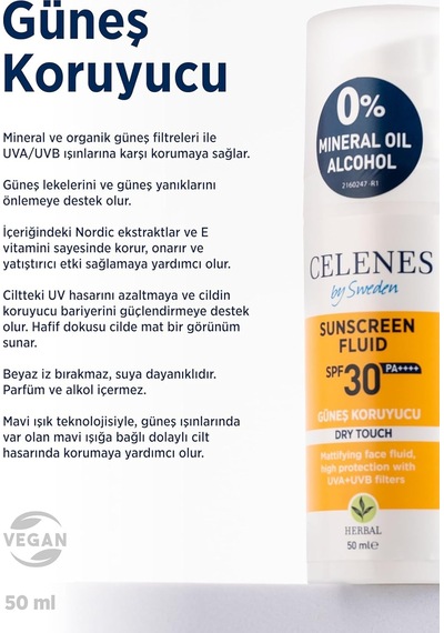 Celenes Dry Touch Yüksek Korumalı Yüz Ve Dekolte Güneş Kremi, 30 Spf, 50 Ml Sku: Smg8690010450814