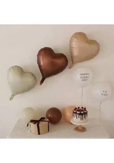 Retro Balon Krem, Bej Ve Karamel Kalp Balon Retro Balon Kahve T