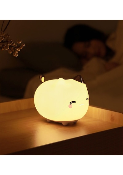 Baseus Cute Series Silikon Sevimli Kitty Karikatür Gece Lambası Beyaz