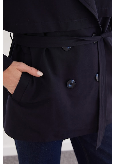 Fullamoda Pelerinli Kuşaklı Geniş Kol Oversize Trençkot Lacivert