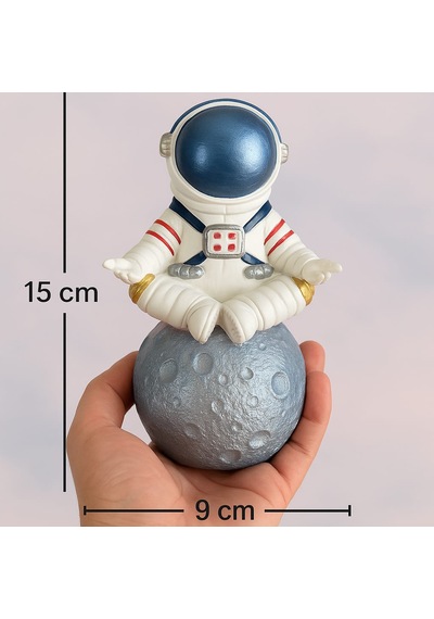 Momiko Uzay Temalı Meditasyon Yapan Beton Astronot Masaüstü Heykeli - Dekoratif Mini Figür -