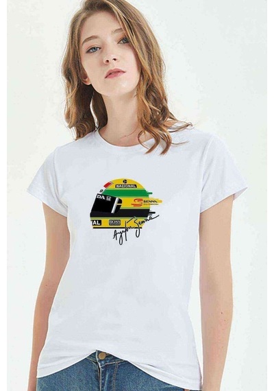 Formula F1 Ayrton Senna F1 Car Baskılı Beyaz Kadın Tshirt (534309330)