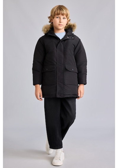 Defacto Suni Kürk Detaylı Kapüşonlu Parka Erkek Çocuk H0455a826wnbk27 Siyah-bk27