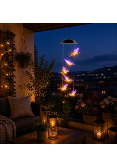 Solar Bahçe Işığı Asma Led Işık Renk Değiştiren Kelebek Tasarımı, Güneş Enerjisiyle Çalışan, Dış Mekan İçin Uygun, Balkon Teras Oda Süslemesi, Mor Sarı Renk Bf101 Çok Renkli