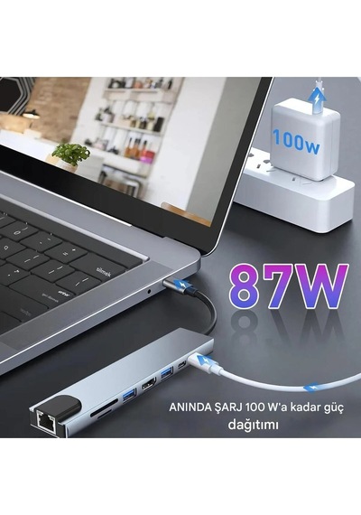 Tablet Usb Dönüştürücü Typ c usb Type Hub 8 in 1 Hdmı Sd Micro Apple Uyumlu MacBook Pro Air