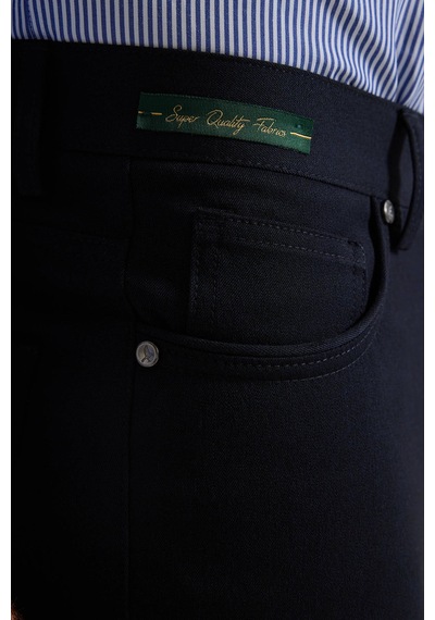 Erkek Lacivert Slim Fit Yan Cepli Kanvas Pantolon