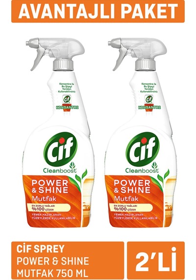 Cif Power & Shine Sprey Mutfak Yağ Çözücü 2 X 750 Ml 4 Adet Diğer