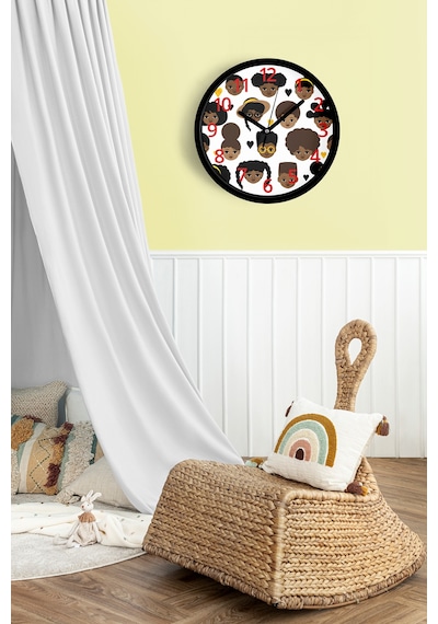 Çocuk Odası Modern Duvar Saati - 25cm - Önü Camlı Siyah Kasa - Sessiz Mekanizma-jh0160 Siyah
