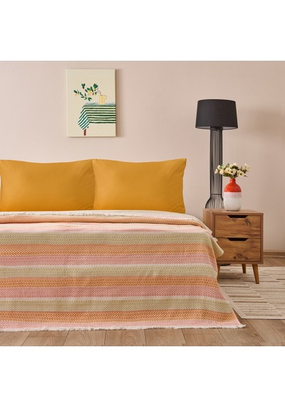 Soft Vita Tek Kişilik Pike - Ekru / Turuncu - 160x230 Cm Renkli