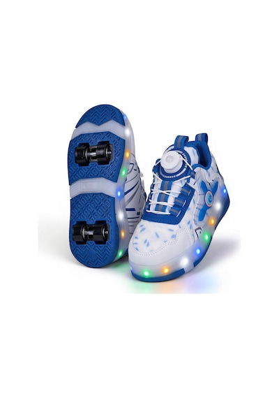 2256-n-drops Led Işıklı Çift Tekerlekli Akıllı Bağcıklı Unisex Çocuk Patenli Ayakkabı Beyaz - Mavi
