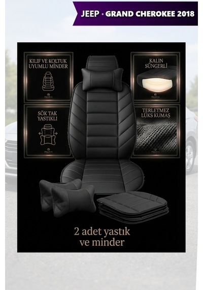 Jeep Grand Cherokee 2018 Uyumlu Lüks Premium Siyah Renk 2 Adet Minder Ve Yastık
