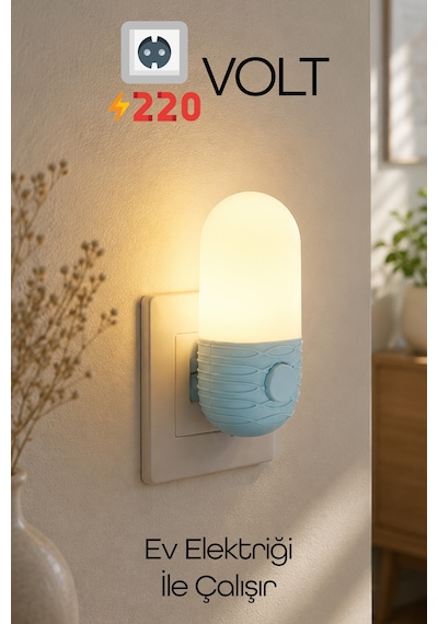 Gece Lambası Elips Tip 2 Mod Sarı-beyaz Işık Tuşlu Koridor Hol Işığı Uyuma Işığı Mavi K7064