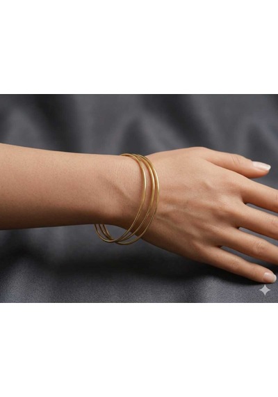 Kadın Gold Üçlü Halka Bilezik Seti - Minimalist Günlük Kullanım - 60 Mm-ajda 3 Lü Altın
