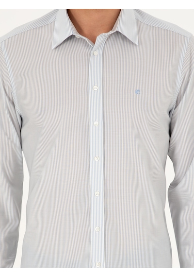 Cacharel Mavi Slim Fit Çizgili Yün Gömlek