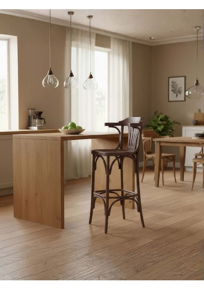 Thonet Kolçaklı Ahşap Bar Sandalyesi Ceviz