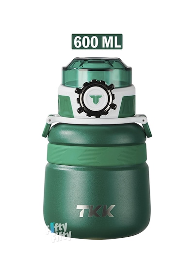 Tkk 600 Ml Çelik Su Matarası Çift Kullanım Pipetli/rahat İçim 12 Saat Sıcak/24 Saat Soğuk Termos -2029-600ml Yeşil