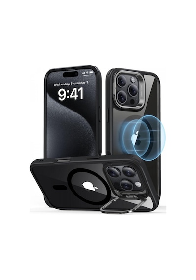 Esr Apple Uyumlu iPhone 16 Pro Max Halolock Mag Safe Classic Hybrid Standı Silikon Kılıf Şeffaf Siyah