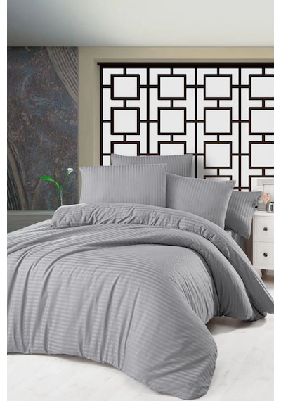 Pamuk Saten Çift Kişilik Nevresim Takımı 200x220cm Koyu Gri