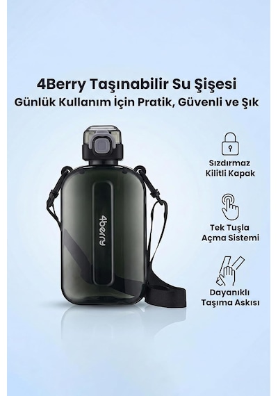 Tr 750 Ml Spor Matara Sızdırmaz Kapaklı, Tek Elle Kullanım, Askılı Taşınabilir Su Şişesi, Siyah Diğer