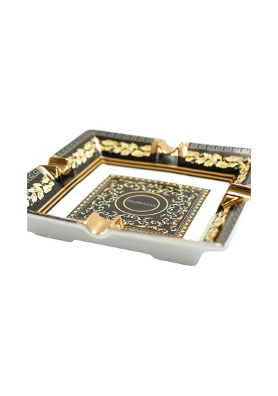 Parmida Siyah Gold Şeritli Desenli Dörtlü Porselen Puro Küllüğü - Tr9713