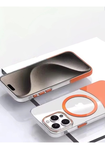 Apple Uyumlu iPhone 15 Pro Pc Suit Magsafe Kapak Turuncu