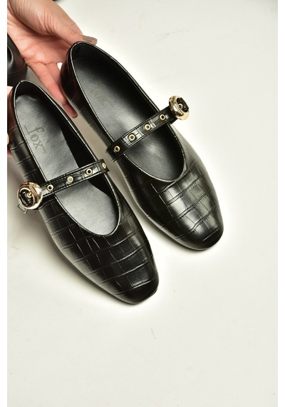 Fox Shoes Z920350011 Siyah Kroko Basklı Kadın Babet