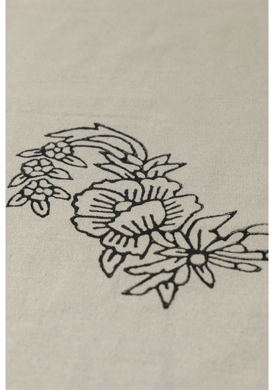 Doğal Pamuk Keten Kare Masa Örtüsü - 155x155 Cm, El Baskılı Şık Tasarım Beyaz - 677356837 Beyaz