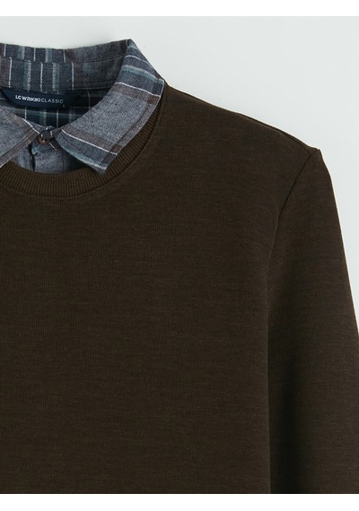 Lcwaıkıkı Classic Kahverengi Gömlek Yaka Erkek Sweatshirt