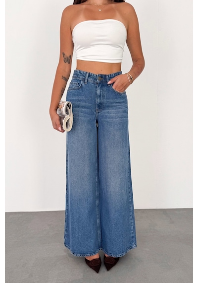 HLT Jeans Açık Mavi Kadın Extra Wide Leg Jean %100 Tencel Yüksek Bel Palazzo Kot Pantolon Angel-2052