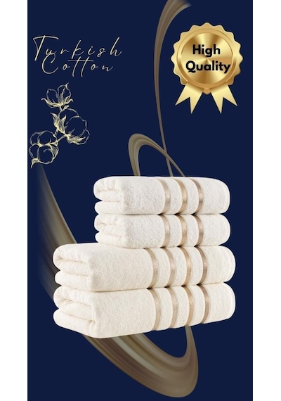 Banyo Havlu Seti 4 Lü Bale Premium - 70x140cm X2 / 50x90cm X2 Krem