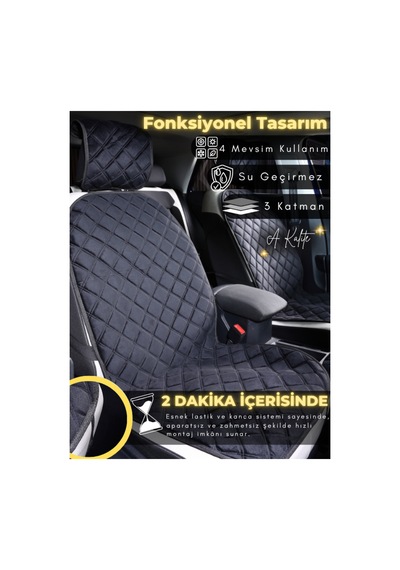 Audi Q5 Uyumlu 2'li Süet Oto Koltuk Minderi Terletmez Universal Su Geçirmez A2 Siyah