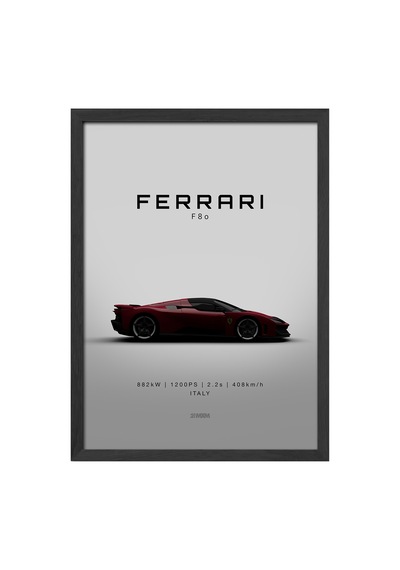 Ferrari F80 Siyah Ahşap Çerçeveli Poster, Dekoratif Araba Duvar Tablosu