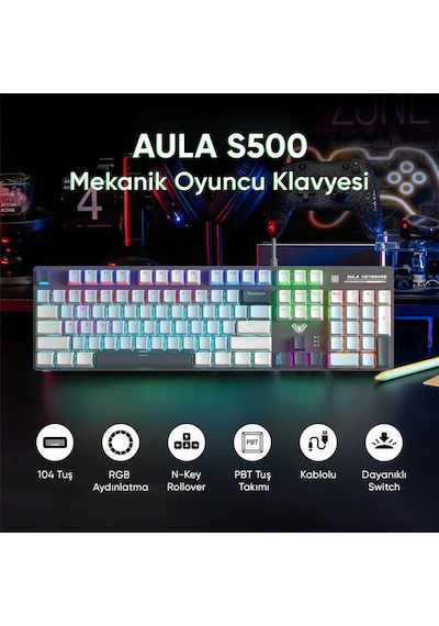 Aula S500 Blue Switch Rgb Makrolu Kablolu Gaming Mekanik Oyuncu Klavyesi Mavi