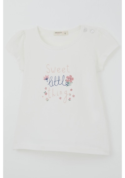 Breeze Kız Çocuk Kısa Kollu Taytlı Takım Çiçek Desenli 1.5-5 Yaş , Ekru